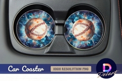 Watercolor baseball ball on cosmic Round Car Coaster PNG Product Image 1