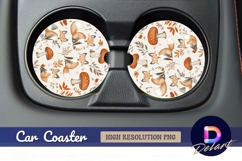 Foxes mushrooms and autumn leaves Round Car Coaster PNG Product Image 1