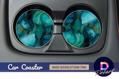 Teal marble texture with gold veins Round Car Coaster PNG Product Image 1
