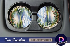 Mountain lake landscape Round Car Coaster PNG Product Image 1