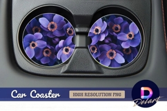 Purple anemone flower arrangement Round Car Coaster PNG Product Image 1