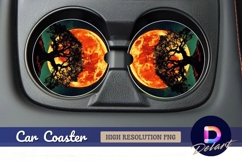Tree silhouette against a full orange Round Car Coaster PNG Product Image 1