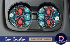 Whimsical crabs and flowers Round Car Coaster PNG Product Image 1