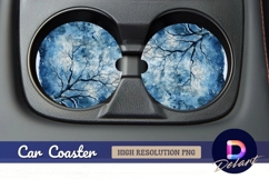 Watercolor winter tree scene Round Car Coaster PNG Product Image 1