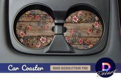 Floral arrangement on distressed wood Round Car Coaster PNG Product Image 1