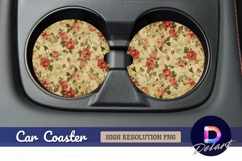 Floral rose pattern Round Car Coaster PNG Product Image 1