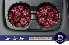 Floral round car coaster burgundy Round Car Coaster PNG Product Image 1