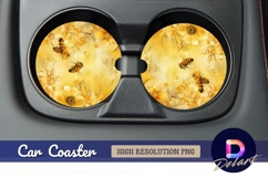 Floral honey bees Round Car Coaster PNG Product Image 1