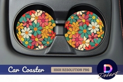 Retro floral pattern Round Car Coaster PNG Product Image 1