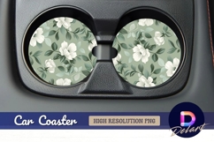 White floral pattern Round Car Coaster PNG Product Image 1