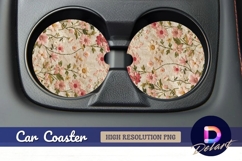 Floral embroidery Round Car Coaster PNG Product Image 1