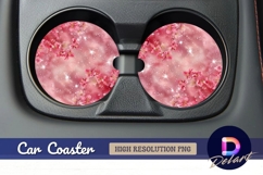 Pink flowers with sparkles Round Car Coaster PNG Product Image 1