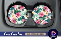 Watercolor tropical flowers Round Car Coaster PNG Product Image 1