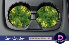 Tropical green leaves Round Car Coaster PNG Product Image 1