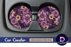 Purple and gold floral Round Car Coaster PNG Product Image 1