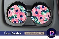 Pink floral Round Car Coaster PNG Product Image 1