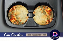 Autumn pumpkins and flowers for Round Car Coaster PNG Product Image 1