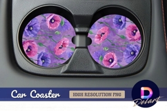 Pink and purple poppies Round Car Coaster PNG Product Image 1