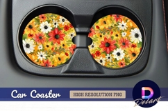 Colorful floral Round Car Coaster PNG Product Image 1