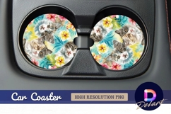 Floral kittens Round Car Coaster PNG Product Image 1