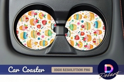 Watercolor cupcakes and strawberries Round Car Coaster PNG Product Image 1