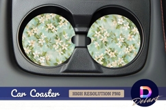 Jasmine flowers with leaves Round Car Coaster PNG Product Image 1