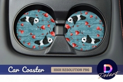 Pandas with heart flowers Round Car Coaster PNG Product Image 1