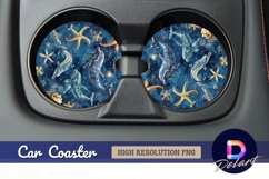 Dolphins starfish underwater scene Round Car Coaster PNG Product Image 1