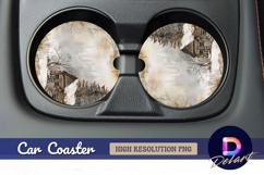 Winter cabin scene Round Car Coaster PNG Product Image 1