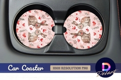 Cute rabbits and hearts Round Car Coaster PNG Product Image 1
