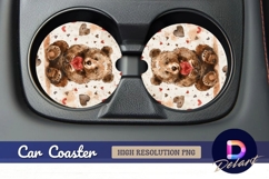 Watercolor bear holding heart Round Car Coaster PNG Product Image 1