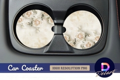 Cream roses floral pattern Round Car Coaster PNG Product Image 1