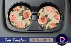 Vintage pink rose Round Car Coaster PNG Product Image 1