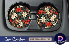 Floral poinsettia pattern Round Car Coaster PNG Product Image 1