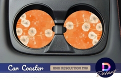 Dandelion seed heads on orange Round Car Coaster PNG Product Image 1
