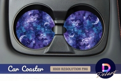 Watercolor galaxy with crescent moons Round Car Coaster PNG Product Image 1