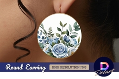 Watercolor blue rose floral round earring png Product Image 1
