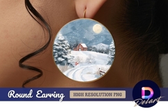 Snowy farmhouse winter Round Earring PNG Product Image 1