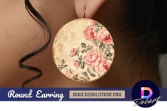 Vintage pink roses floral Round Earring PNG Product Image 1
