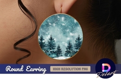 Watercolor snow scene winter trees Round Earring PNG Product Image 1