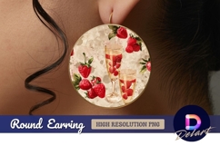Strawberries with champagne in glasses Round Earring PNG Product Image 1