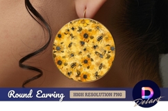 Yellow flowers and bees Round Earring PNG Product Image 1