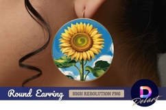Bright sunflower illustration on Round Earring PNG Product Image 1