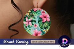Tropical flowers and leaves circle Round Earring PNG Product Image 1