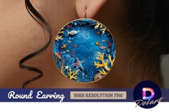 Colorful ocean life scene Round Earring PNG Product Image 1