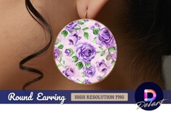 Watercolor purple roses floral circle Round Earring PNG Product Image 1