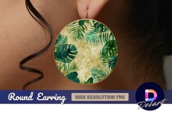 Tropical watercolor leaves Round Earring PNG Product Image 1