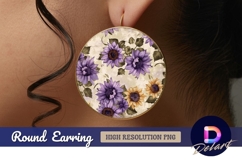 Purple and yellow floral pattern Round Earring PNG Product Image 1