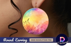 Colorful watercolor grass Round Earring PNG Product Image 1