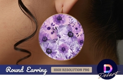 Purple anemone flower Round Earring PNG Product Image 1